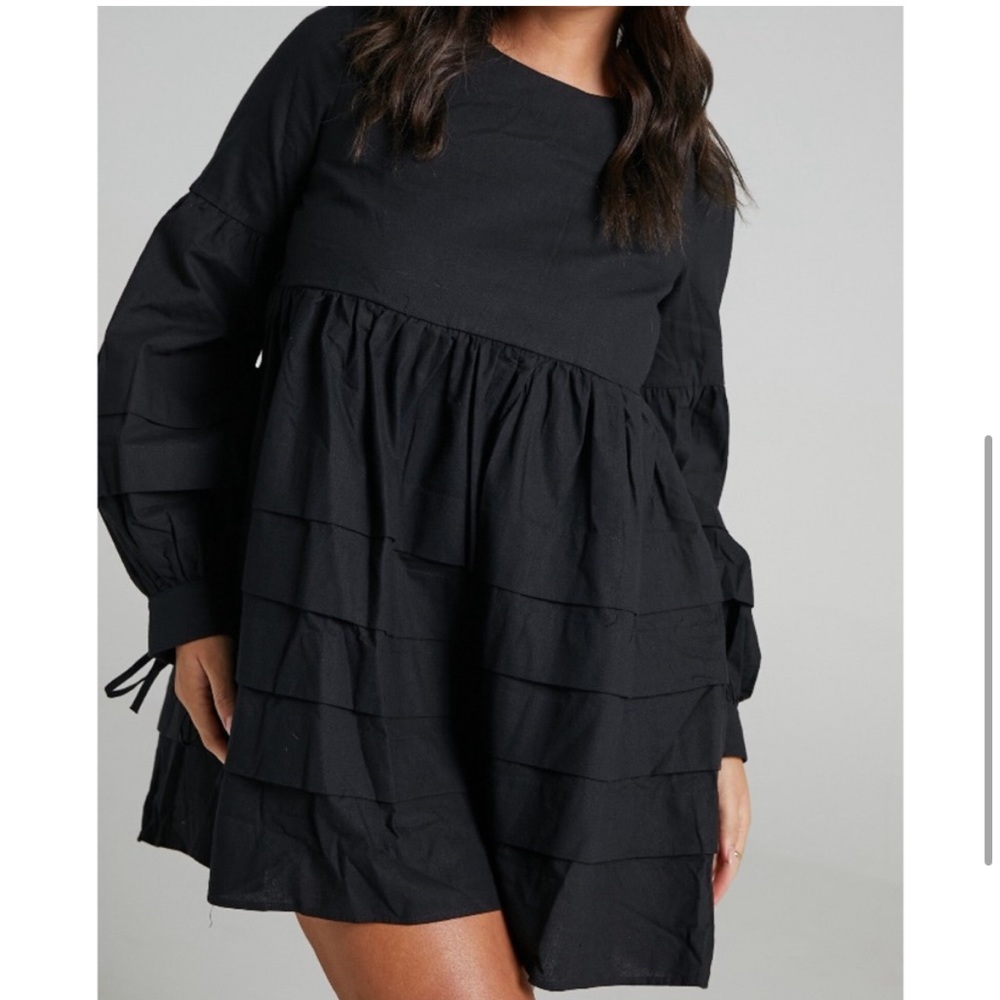 Showpo. Jefferies Long Sleeve Pin Tuck Dress Black - Picture 6 of 12